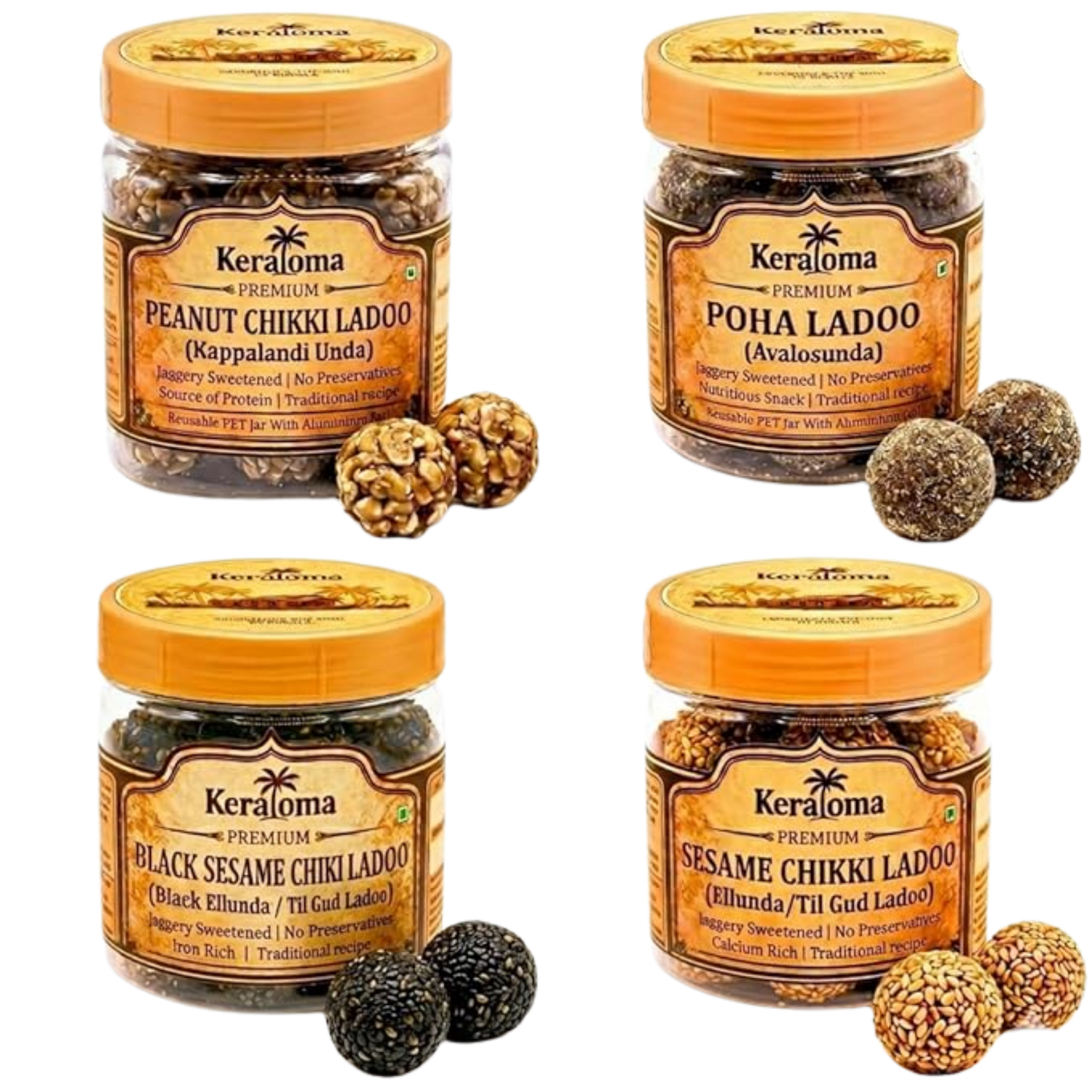 Keraloma Premium Healthy Indian Snacks Ladoo Combo 700g (4-in-1)